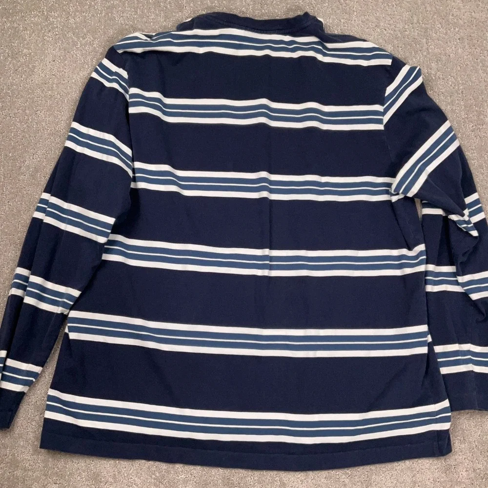 Lacoste T-Shirt Mens 8/3XL Navy Blue Stripe Long Sleeve Regular Fit‎ Preppy